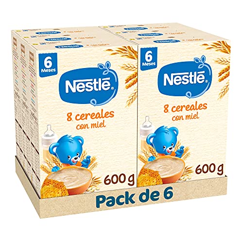 Nestlé Papilla 8 cereales con Miel - Alimento Para bebés - Paquete de 6x600 g - Total: 3.6kg