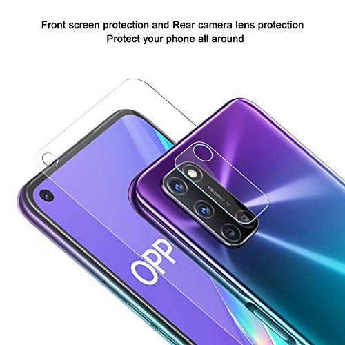 NEWZEROL Paquete de 3 Protectores de Pantalla + Paquete de 2 Protectores de Cámara para OPPO A52/A72/A92 Protector de Pantalla de Vidrio Templado de Alta Definición de Bordes Curvos de Arco