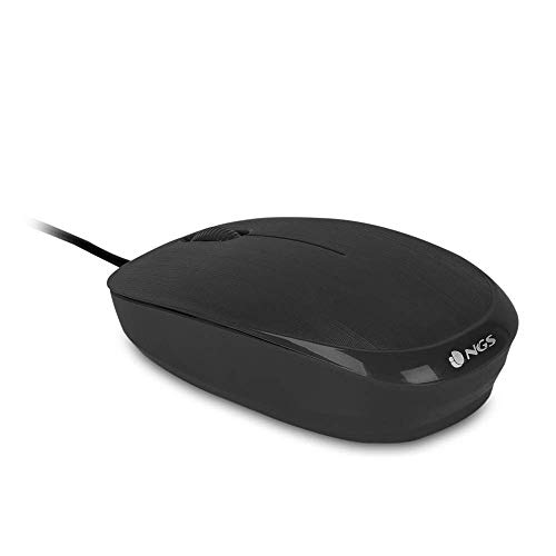 NGS FLAME BLACK - Ratón Óptico 1000dpi con Cable USB, Ratón para Ordenador o Portátil con 3 Botones, Ambidiestro, Negro