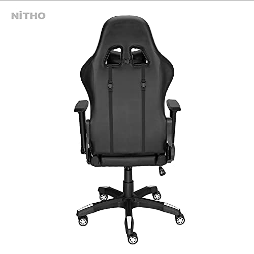 Nitho Hellcut Gaming Chair, E-Sports Racing Style Silla Ergonómica Para Computadora con Respaldo Alto, Silla Giratoria, Blanco/Negro (Windows)