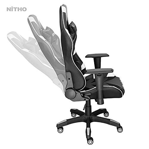 Nitho Hellcut Gaming Chair, E-Sports Racing Style Silla Ergonómica Para Computadora con Respaldo Alto, Silla Giratoria, Blanco/Negro (Windows)