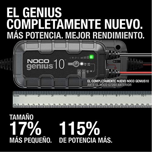 NOCO GENIUS10EU, 10A cargador de batería automático inteligente portátil de 6V y 12V, mantenedor de batería y desulfador para moto, scooter, auto, camión y caravana