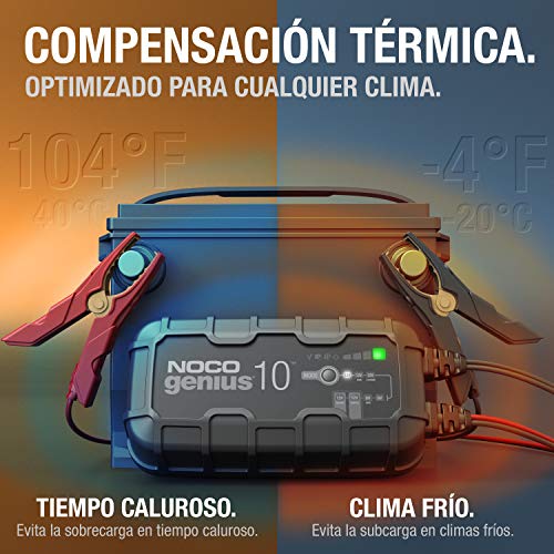 NOCO GENIUS10EU, 10A cargador de batería automático inteligente portátil de 6V y 12V, mantenedor de batería y desulfador para moto, scooter, auto, camión y caravana