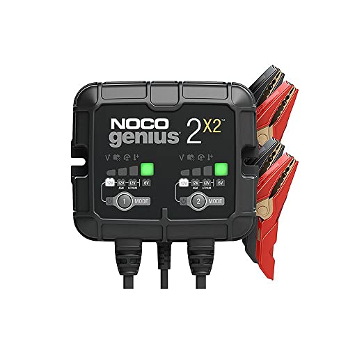 NOCO GENIUS2X2, 4A (2A por banco) cargador de batería automático inteligente portátil de 6V y 12V, mantenedor de batería y desulfador para moto, scooter, auto, camión y caravana