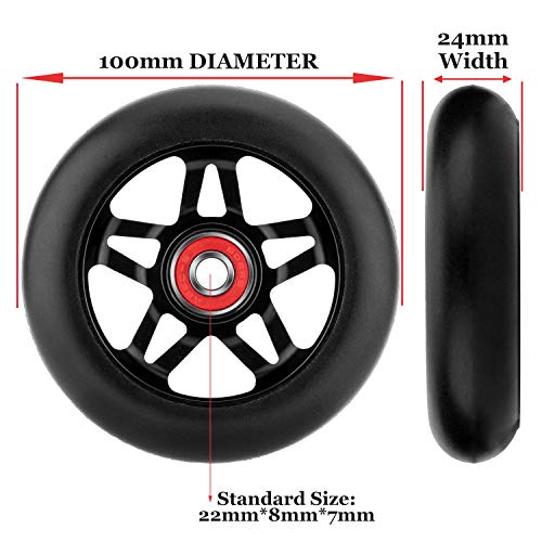 NONMON 2Pcs Ruedas Scooter 100mm 88A, PU Patinete Rueda con Rodamiento Instalado 608RS ABEC 7, Ruedas y Cojinetes de Repuesto Set para Pro Stunt Freestyle Kick Scooter Patinete, Unisex Adulto