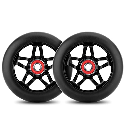 NONMON 2Pcs Ruedas Scooter 100mm 88A, PU Patinete Rueda con Rodamiento Instalado 608RS ABEC 7, Ruedas y Cojinetes de Repuesto Set para Pro Stunt Freestyle Kick Scooter Patinete, Unisex Adulto