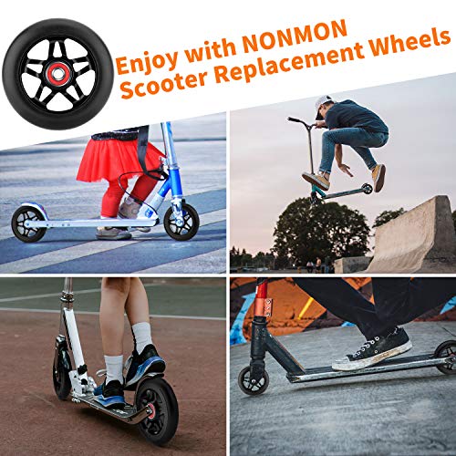 NONMON 2Pcs Ruedas Scooter 100mm 88A, PU Patinete Rueda con Rodamiento Instalado 608RS ABEC 7, Ruedas y Cojinetes de Repuesto Set para Pro Stunt Freestyle Kick Scooter Patinete, Unisex Adulto