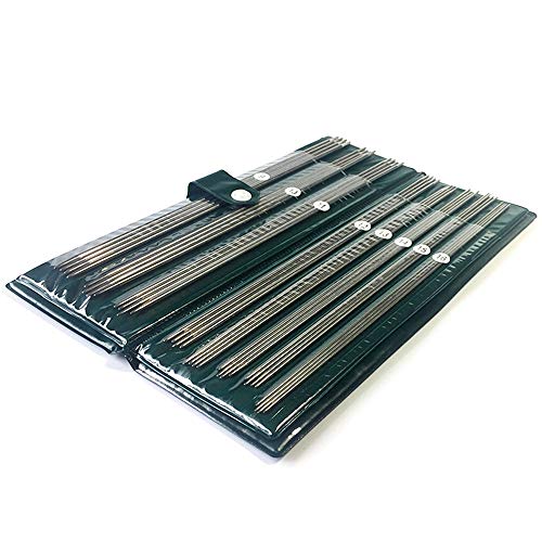 Nsiwem Agujas de Tejer 44 piezas Agujas de Punto Aguja de Tejer Rectas de Acero Inoxidable con Punta Doble 36 cm Acero Inoxidable Kit de Agujas 1,5-5 mm Con Bolsa de Agujas para Suéter Proyecto