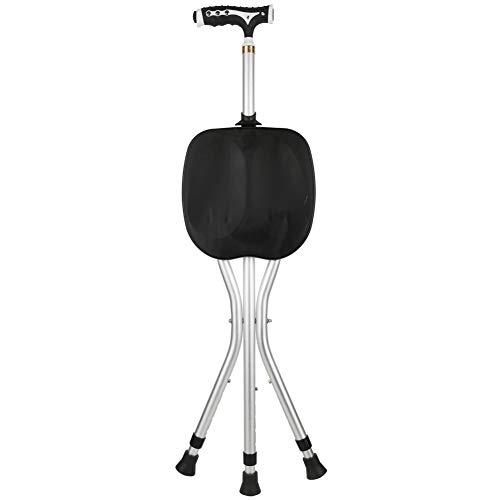 Nunafey Muleta, Ayuda para Caminar Plegable retráctil, Asiento portátil para Descansar Caminando con Silla(Black)