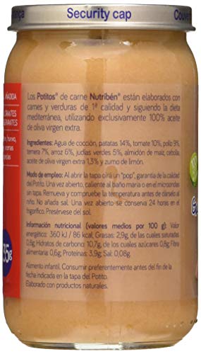 Nutribén Potitos de Guiso de Pollo y Ternera con Judías Verdes, Desde Los 6 Meses, 235g