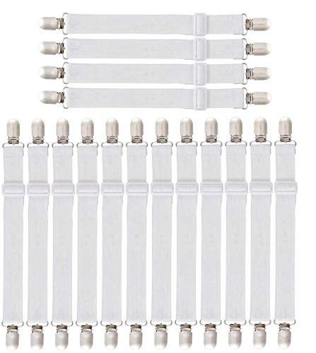 O-Kinee LAKIND 16PCS Sujetadores de Hojas Sujetadores de Tirantes Ajustables para sábanas o sofás (16pcs-Blanco)