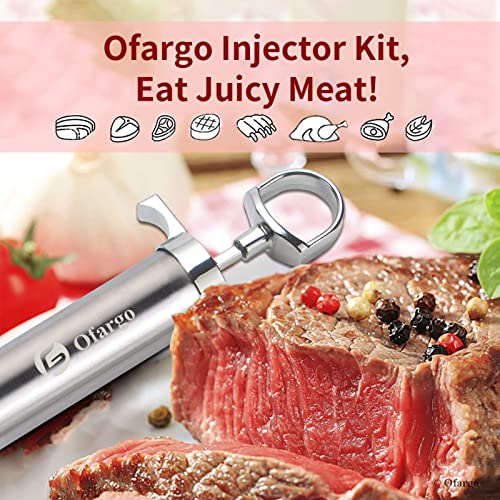 Ofargo 304-Stainless Steel Meat Injector Syringe with 3 Marinade Needles and Travel Case for BBQ Grill Smoker, 2-oz Large Capacity, Both Paper User Manual and E-Book Recipe