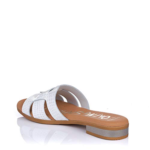 OH MY SANDALS 4815 Zueco Piel Coco Tacon Plano Mujer Blanco 39