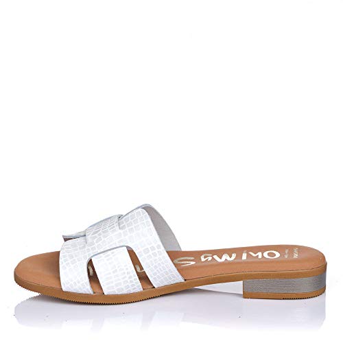 OH MY SANDALS 4815 Zueco Piel Coco Tacon Plano Mujer Blanco 39