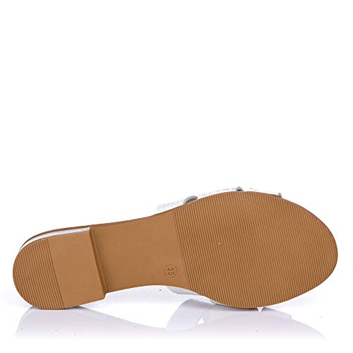 OH MY SANDALS 4815 Zueco Piel Coco Tacon Plano Mujer Blanco 39