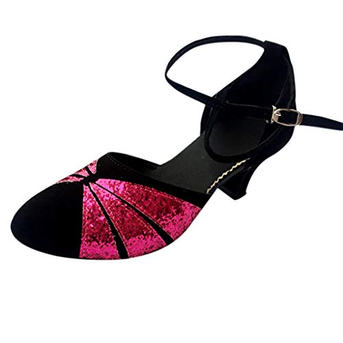 OHQ Zapato De Baile Latino Mujer Rumba Waltz Prom Ballroom Sillas De Baile De Salsa Latina Sandalias Boca De Pescado Zapatos De Baile Cuadrados Suaves De Medio TacóN Social