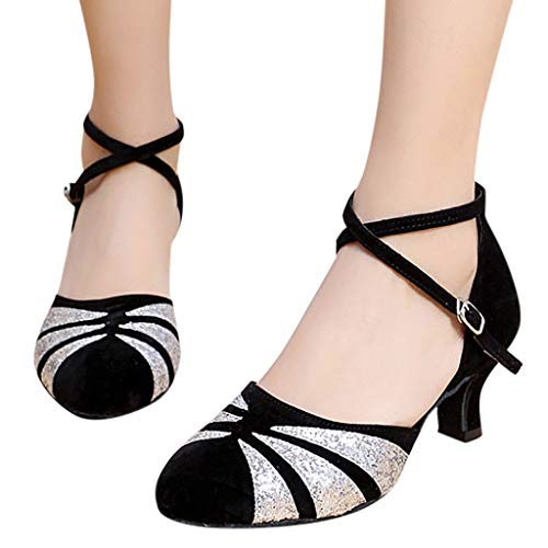 OHQ Zapato De Baile Latino Mujer Rumba Waltz Prom Ballroom Sillas De Baile De Salsa Latina Sandalias Boca De Pescado Zapatos De Baile Cuadrados Suaves De Medio TacóN Social