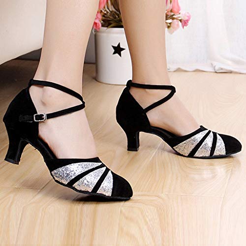 OHQ Zapato De Baile Latino Mujer Rumba Waltz Prom Ballroom Sillas De Baile De Salsa Latina Sandalias Boca De Pescado Zapatos De Baile Cuadrados Suaves De Medio TacóN Social