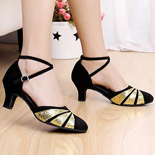 OHQ Zapato De Baile Latino Mujer Rumba Waltz Prom Ballroom Sillas De Baile De Salsa Latina Sandalias Boca De Pescado Zapatos De Baile Cuadrados Suaves De Medio TacóN Social