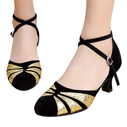 OHQ Zapato De Baile Latino Mujer Rumba Waltz Prom Ballroom Sillas De Baile De Salsa Latina Sandalias Boca De Pescado Zapatos De Baile Cuadrados Suaves De Medio TacóN Social