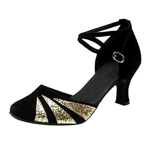 OHQ Zapato De Baile Latino Mujer Rumba Waltz Prom Ballroom Sillas De Baile De Salsa Latina Sandalias Boca De Pescado Zapatos De Baile Cuadrados Suaves De Medio TacóN Social