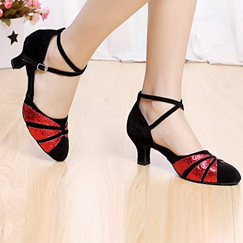 OHQ Zapato De Baile Latino Mujer Rumba Waltz Prom Ballroom Sillas De Baile De Salsa Latina Sandalias Boca De Pescado Zapatos De Baile Cuadrados Suaves De Medio TacóN Social