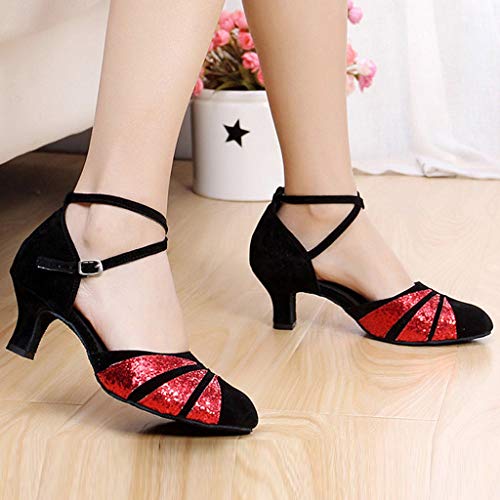 OHQ Zapato De Baile Latino Mujer Rumba Waltz Prom Ballroom Sillas De Baile De Salsa Latina Sandalias Boca De Pescado Zapatos De Baile Cuadrados Suaves De Medio TacóN Social