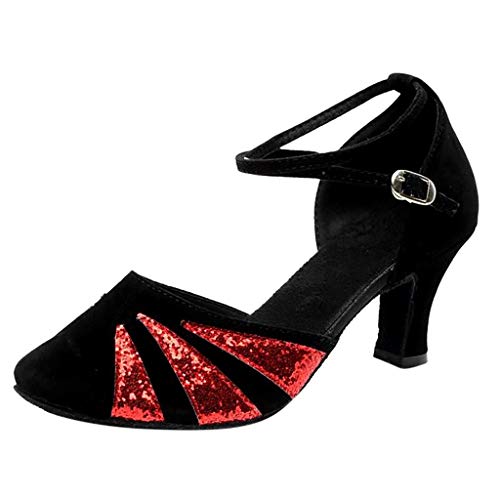 OHQ Zapato De Baile Latino Mujer Rumba Waltz Prom Ballroom Sillas De Baile De Salsa Latina Sandalias Boca De Pescado Zapatos De Baile Cuadrados Suaves De Medio TacóN Social