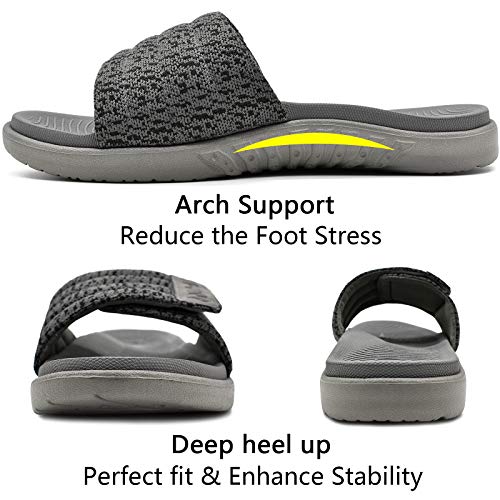 ONCAI Gris Sandalias de Piscina Hombre Punta Abierta Correa Ajustable Pantuflas Verano Ortesis de Soporte de Arco Deportes Zapatillas Playa Talla 44