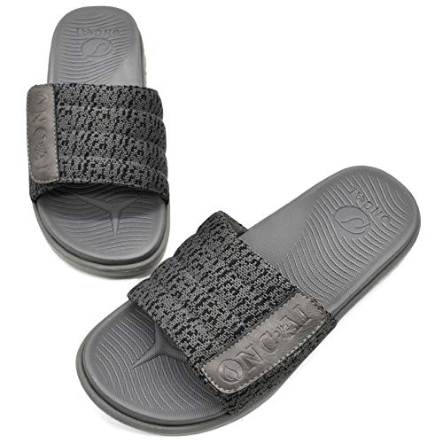 ONCAI Gris Sandalias de Piscina Hombre Punta Abierta Correa Ajustable Pantuflas Verano Ortesis de Soporte de Arco Deportes Zapatillas Playa Talla 44