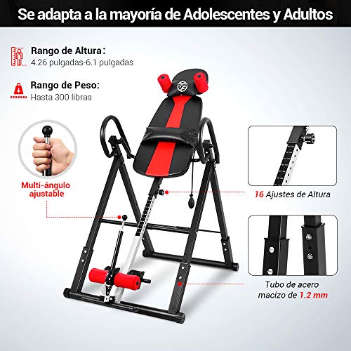 ONETWOFIT Tabla de inversión, Máquina de inversión Plegable Resistente con Respaldo cómodo, Tabla de inversión de Altura Ajustable para el Alivio del Dolor Muscular OT257