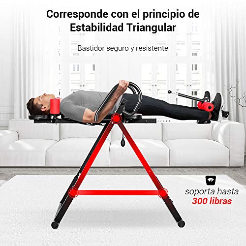 ONETWOFIT Tabla de inversión, Máquina de inversión Plegable Resistente con Respaldo cómodo, Tabla de inversión de Altura Ajustable para el Alivio del Dolor Muscular OT257