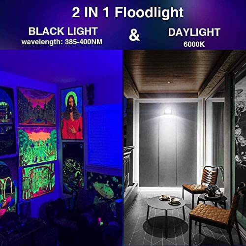 Onforu 2 Pack 15W LED Luz Negra con 6000K Blanco Frío, Foco UV Exterior con Control Remoto, IP66 Impermeable Foco Fluorescente, Luz Ultravioleta para Fiesta, Halloween, Pinta Corporal, Discoteca