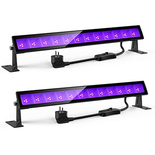 Onforu 24W Luz LED UV Lámpara de Luz Negra (2 Pack), IP66 Impermeable Barra Ultravioleta Iluminación de Escenario con Interruptor, Cable de Alimentación de 1.5M para Bar Discoteca DJ Navidad Fiesta