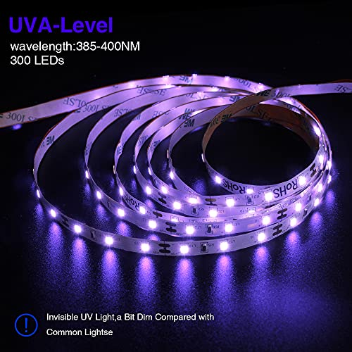 Onforu 5M Luz UV Tiras, Cadenas LED Ultravioleta 300 LEDs 12V 2835 Luz Negra, Adaptador Incluido, Iluminación Interior Flexible No-Impermeable para Bar Club DJ Disco Fiesta KTV Pintura Corporal