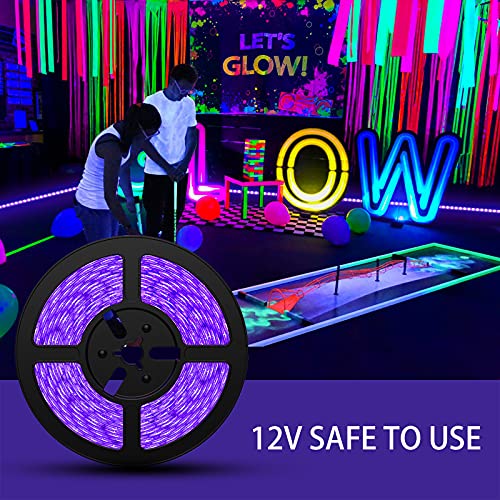 Onforu 5M Luz UV Tiras, Cadenas LED Ultravioleta 300 LEDs 12V 2835 Luz Negra, Adaptador Incluido, Iluminación Interior Flexible No-Impermeable para Bar Club DJ Disco Fiesta KTV Pintura Corporal