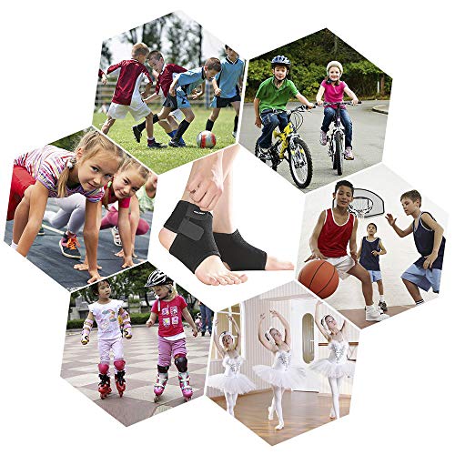 ONT Vendaje de Tobillo Niños 1 Par Ajustable Protectores de Tobillo Elástico Apoyo de Tobillo Niños para Fútbol Baloncesto Ciclismo Correr Bailar Protectores de Tobillo Negro/S