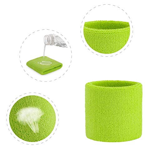 ONUPGO Juego de muñequeras para niños – Banda deportiva de algodón para el sudor para deportes (1 diadema + 2 pulseras) (verde neón)