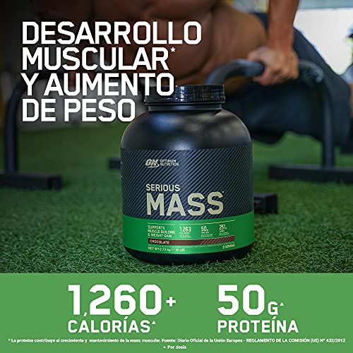 Optimum Nutrition Serious Mass Proteina en Polvo, Mass Gainer Alto en Proteína, con Vitaminas, Creatina y Glutamina, Chocolate, 16 Porciones, 5,45kg, Embalaje Puede Variar