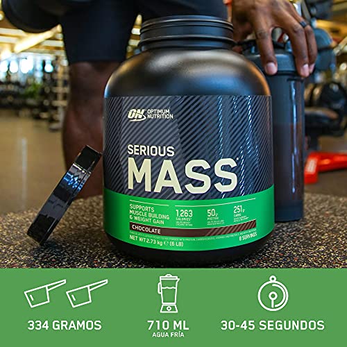 Optimum Nutrition Serious Mass Proteina en Polvo, Mass Gainer Alto en Proteína, con Vitaminas, Creatina y Glutamina, Chocolate, 16 Porciones, 5,45kg, Embalaje Puede Variar