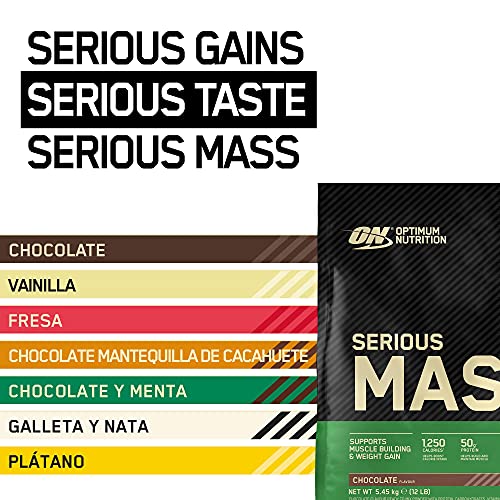 Optimum Nutrition Serious Mass Proteina en Polvo, Mass Gainer Alto en Proteína, con Vitaminas, Creatina y Glutamina, Chocolate, 16 Porciones, 5,45kg, Embalaje Puede Variar