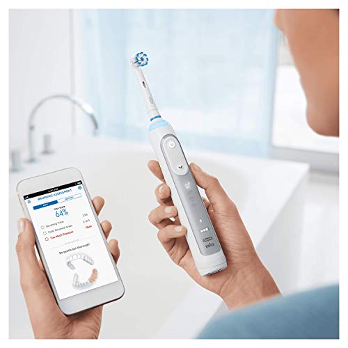 Oral-B Genius CrossAction Cepillo de Dientes Eléctrico con Mango Recargable, Tecnología Braun, 1 Cabezal de Recambio, 5 Modos de Limpieza Dental y Funda de Viaje, 8000N - Plata