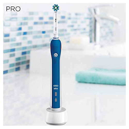 Oral-B PRO 2 CrossAction Cepillo de Dientes Eléctrico con Mango Recargable, Tecnología Braun y 1 Cabezal de Recambio, Temporizador y Control de Presión, 2000N - Blanco