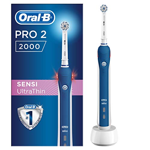 Oral-B PRO 2 Sensi Ultrathin Cepillo de Dientes Eléctrico con Mango Recargable, Tecnología Braun y 1 Cabezal de Recambio, Encías Fuertes y Sensibles, 2000 - Azul