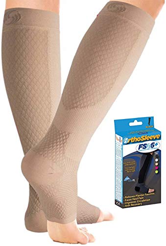 Orthosleeve gemelera compresiva gradual FS6+ - 11 zonas de compresión - talla XL, beige - Para fascitis plantar, tendinitis aquílea, dolor en el talón