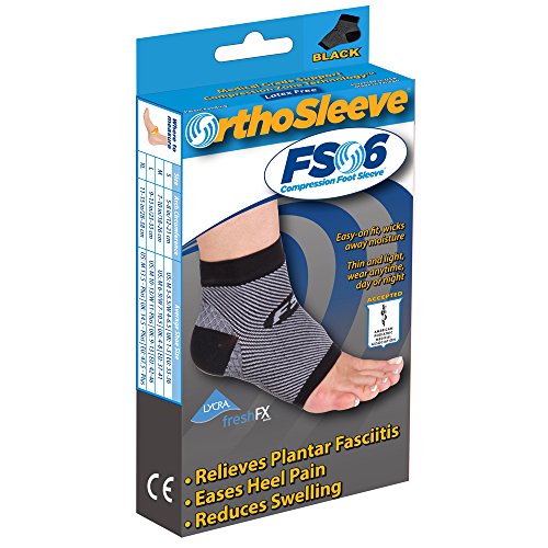 Orthosleeve media compresión graduada FS6, Negro, talla S - 6 zonas de compresión -Producto específico para fascitis plantar y dolor en el talón - Mejora la circulación - Reduce la inflamación - Ayuda a la rehabilitación