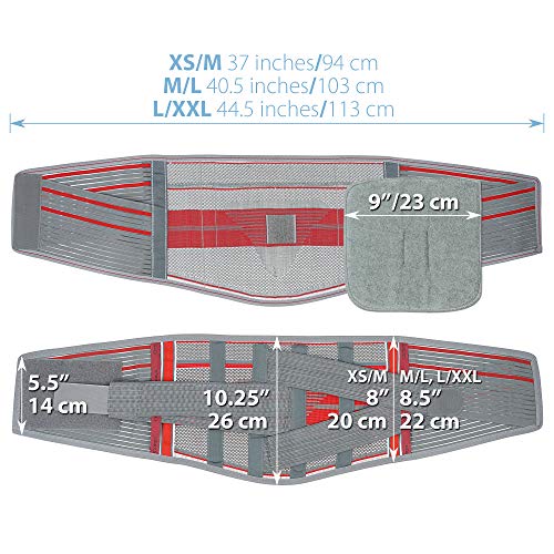 ORTONYX Cinturón de soporte lumbar Soporte lumbosacro para la espalda - Diseño ergonómico y material transpirable - M / L (Cintura 80 - 100 cm) Gris / Rojo