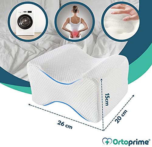 OrtoPrime Almohada Ortopédica Piernas y Rodillas Confort Cojín Piernas para Dormir de Lado - Almohada para Rodillas Libera la Presión Alivia la Tensión y Corrige la Espalda - Efecto Memoria