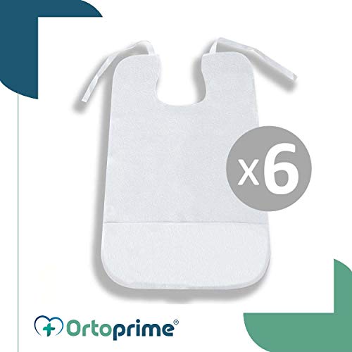 OrtoPrime BABERO Adulto Impermeable PACK 6 UNIDADES - Baberos para Mayores Reutilizables 100% ALGODÓN - Baberos Adultos Extra Resistentes e IMPERMEABLES