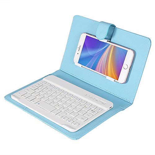 Oumij Teclado Bluetooth Plegable Teclado Inalámbrico Portátil con Estuche Protector Desmontable, para Teléfono Celular Bluetooth 4.5"-6.8" - Compatible para Teléfonos Android/Windows/iOS(Azul)